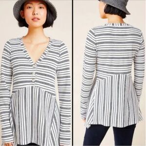 Maeve Anthropologie Shirt Womens Large Blue Striped Eliza Henley Babydoll Tunic
